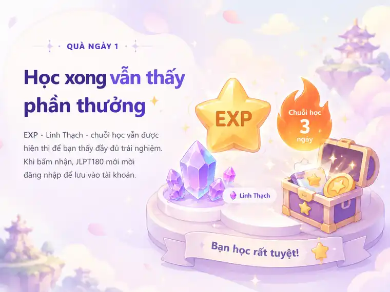 Quà Ngày 1: học xong vẫn thấy EXP, Linh Thạch và chuỗi học